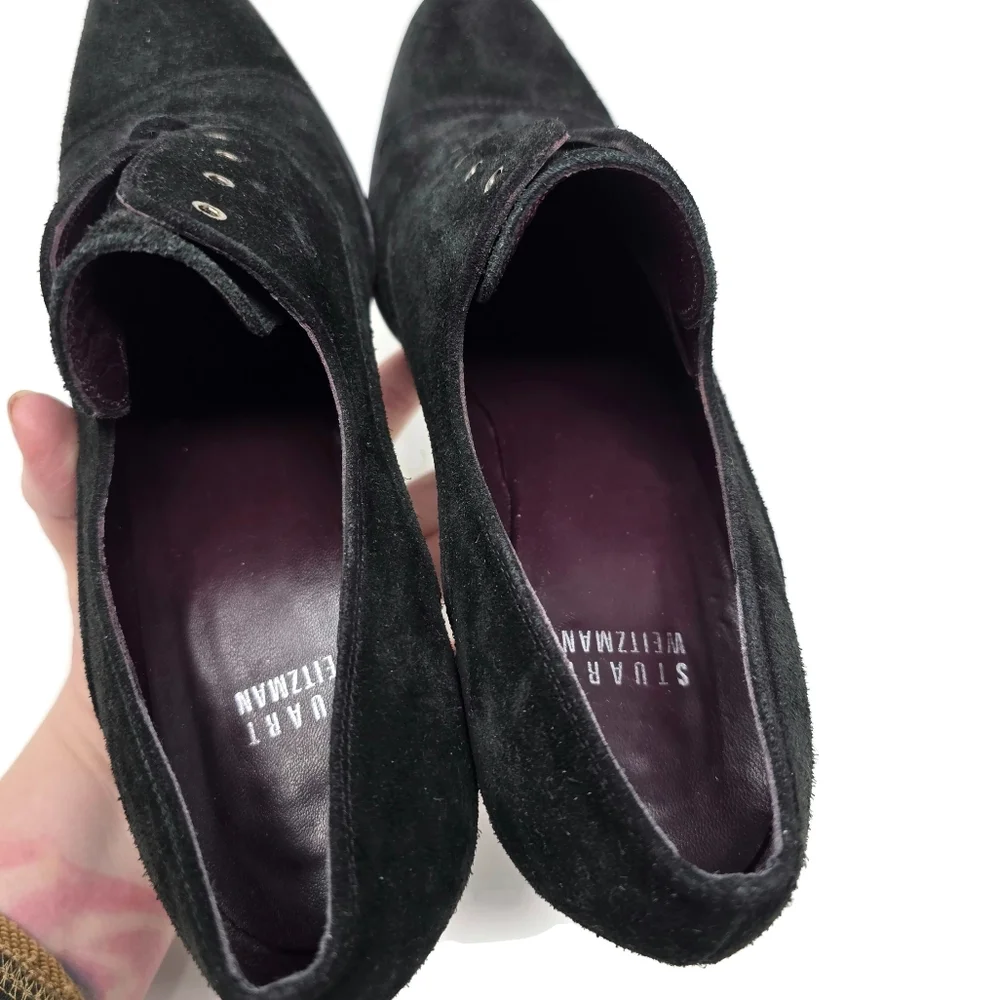 Stuart Weitzman Black Suede Heeled Oxfords